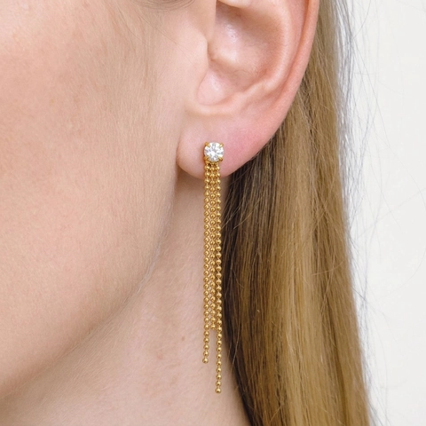 Orecchini A Nappa Da Donna Acciaio Inossidabile 304 Placcato Oro 18K Zircone Catena Lunga Impermeabile Gioielli