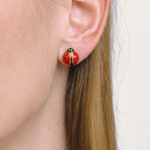 Red Ladybug Stud Earrings 304 Stainless Steel Enamel Animal Jewelry For Women Hypoallergenic Waterproof PVD Gold Plated