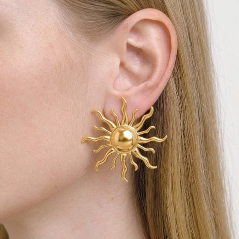 Sun Stud Earrings 304 Stainless Steel 18K Gold Plated Starburst Waterproof Non-Fading Fashion Jewelry For Women