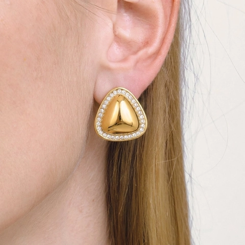Pendientes De Botón Triangulares Acero Inoxidable Diamantes De Imitación Geométricos Impermeables Para Mujer