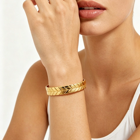 Tarwe Aar Patroon Armband Roestvrij Staal 18K Verguld Open Verstelbaar C Vorm Geometrische Mode Sieraden Voor Dames