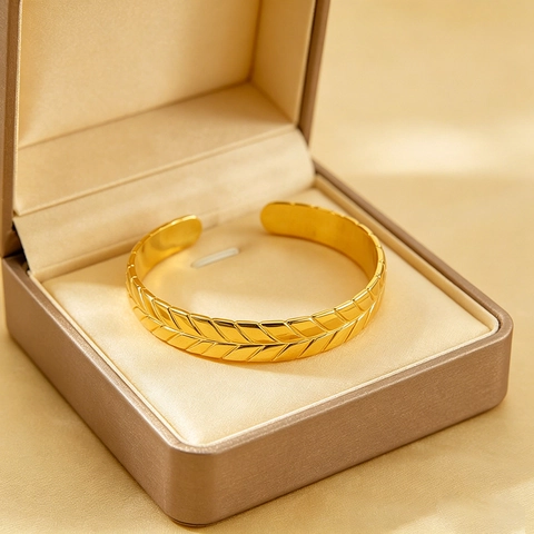 Tarwe Aar Patroon Armband Roestvrij Staal 18K Verguld Open Verstelbaar C Vorm Geometrische Mode Sieraden Voor Dames