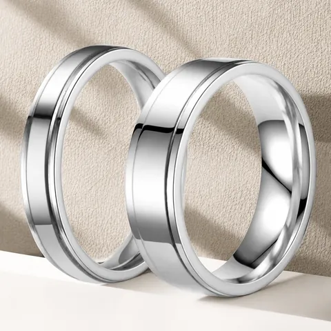 Minimalistische Edelstahl Paarringe Paar Doppelschritt Spiegel Poliert Mattiert Titanstahl Nicht Verblassend Bandring Schmuck