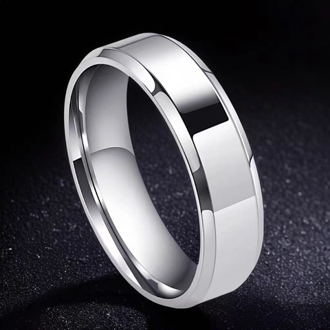 Anello a Fascia in Acciaio al Titanio per Uomo Donna Bordo Smussato Lucido Spazzolato Minimalista Anello di Coppia Gioielli