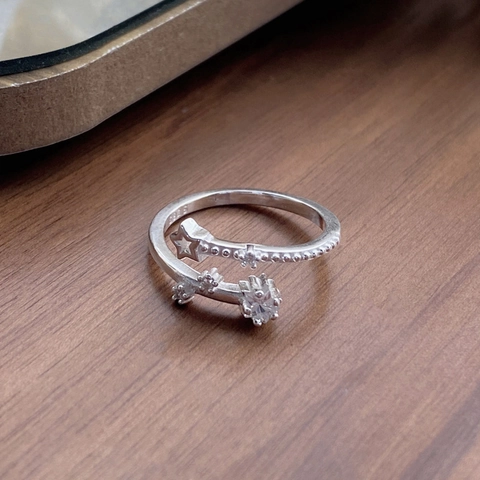 Anello Aperto in Argento Sterling 925 con Stella Traforata e Zirconia Regolabile Minimalista Pentagramma Gioielli per Donna Ufficio