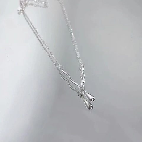 925 Sterling Silver Teardrop Pendant Necklace Minimalist Wave Link Clavicle Chain For Women Daily Elegant Jewelry Accessory