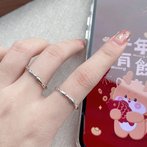 Vintage S925 Sterling Silver Minimalist Fish Open Ring For Women Chic Adjustable Finger Ring Jewelry Anniversary Gift