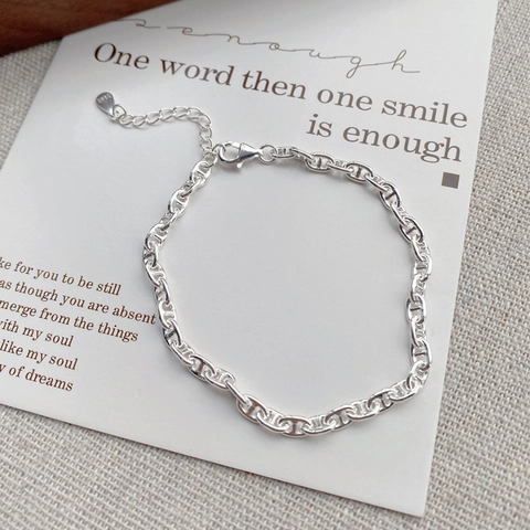 Bracciale a Naso di Maiale in Argento Sterling 925 Minimalista Catena ad Ancora alla Moda Bracciale Regolabile Gioielli Eleganti Donna