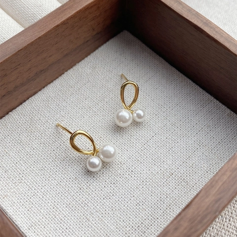 Luxe Imitatieparel Oorknopjes Met 999 Fijn Zilveren Stift Kruis Geknoopt Goud Platina Sieraden Voor Dames Dagelijks Mode Accessoires