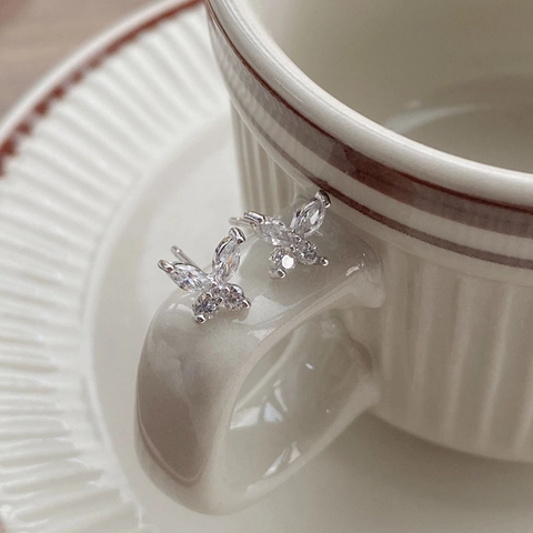 S999 Sterlingsilber Schmetterling Ohrstecker Für Damen Süße Zirkonia Eingelegt Zierliche Tierform Ohrschmuck Edles Geschenk