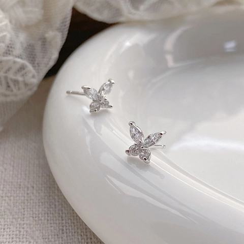 S999 Sterlingsilber Schmetterling Ohrstecker Für Damen Süße Zirkonia Eingelegt Zierliche Tierform Ohrschmuck Edles Geschenk