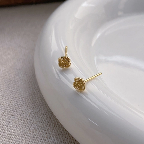 Minimalistisch 925 Sterlingsilber Rosenblüte Ohrstecker Für Damen Winzig Gold Silber Elegant Botanisch Floral Piercing Schmuck