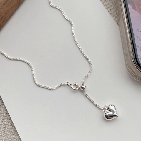 Minimalist 925 Sterling Silver Heart Pendant Necklace For Women Adjustable Sliding Bead Y-Necklace Polished Neck Jewelry