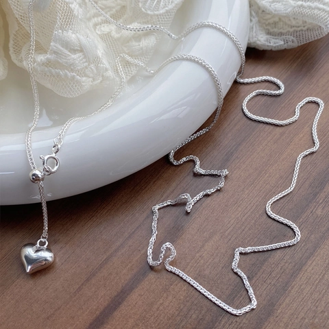 Minimalist 925 Sterling Silver Heart Pendant Necklace For Women Adjustable Sliding Bead Y-Necklace Polished Neck Jewelry