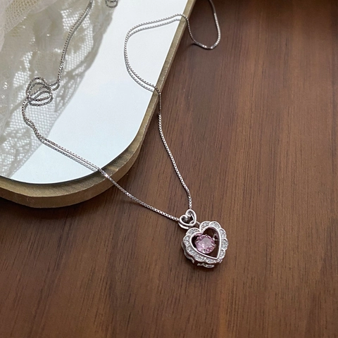 S925 Sterlingsilber Herz Halskette Für Damen Rosa Zirkonia Herzschlag Schlüsselbeinkette Leichter Luxus Schmuck Valentinstag Geschenk