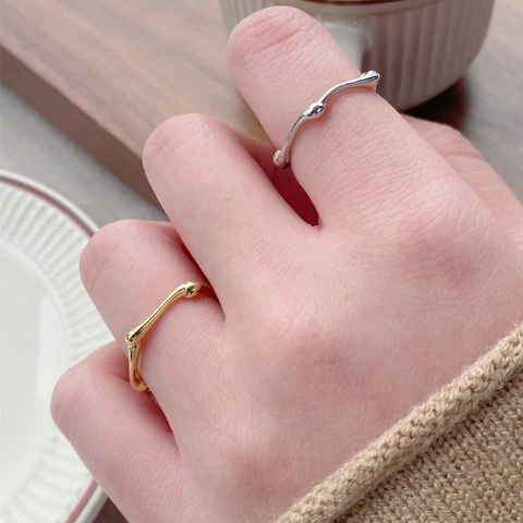 S925 Sterling Silver Irregular Texture Open Ring For Women Minimalist Adjustable Wave Design Fashion Polished Finger Ring Jewelry