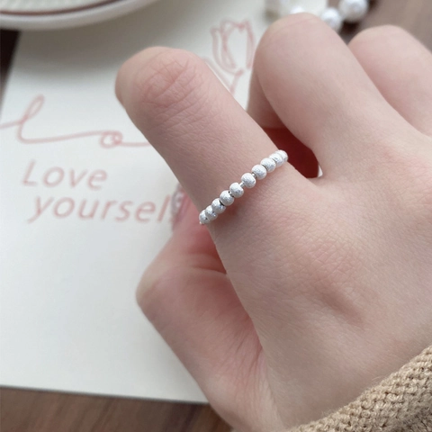 S925 Sterling Silver Brushed Bead Ring For Women Minimalist Adjustable Open Ring Dainty Round Bead Finger Fashion Jewelry Gift