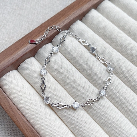 Pulsera de Rombo de Plata de Ley S925 con Circonia para Mujer Pulsera de Cadena de Eslabones Geométricos Minimalista Ajustable Regalo