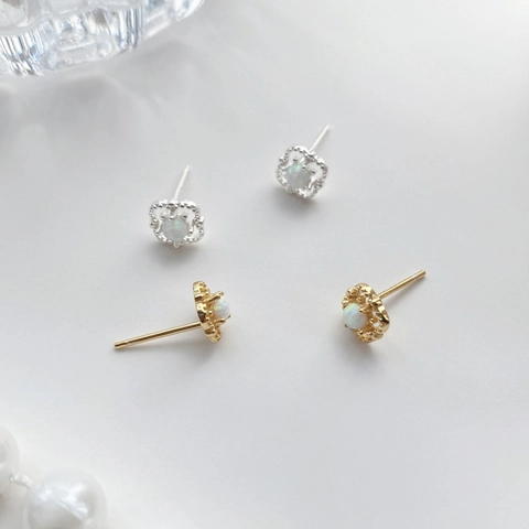 S999 Sterling Zilver Opaal Klavertje Vier Oorknopjes Voor Dames Minimalistische Vintage Holle Bloem Piercing Sieraden Accessoire