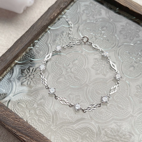 Pulsera de Rombo de Plata de Ley S925 con Circonia para Mujer Pulsera de Cadena de Eslabones Geométricos Minimalista Ajustable Regalo