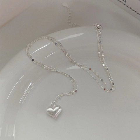Collana con Pendente a Cuore in Argento Sterling 925 Finitura Opaca Spazzolata Catena a Clavicola Minimalista Gioielli di Lusso per Donna