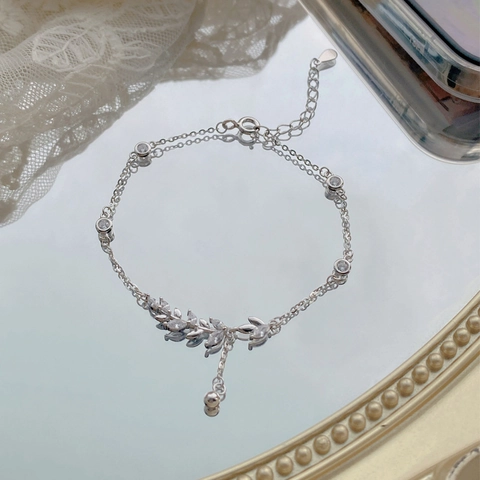 925 Sterling Silver Wheat Ear Bracelet Elegant Zirconia Leaf Link Bracelet For Women Wedding Valentine Day Jewelry Gift