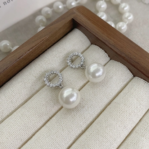 Eleganti Orecchini Pendenti in Argento Sterling 925 Con Cerchio Rotondo in Zirconia e Strass per Donna Gioielli da Matrimonio