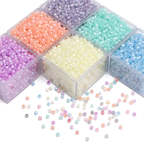 Faceted Glass Beads For Jewelry Making DIY Bracelet Necklace Accessories Rainbow AB Coating Macaron Colors Loose Beads