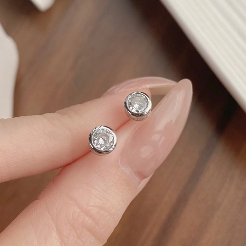 Orecchini a Bottone Tondi in Argento Sterling 925 Minimalisti Con Zirconia Luccicanti Piccoli Borchie per Uomo Donna Gioielli