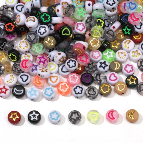 Cuentas Redondas Planas de Acrílico de Estrella Luna Corazón Flor para DIY Joyería Pulsera Collar Accesorios Hechos a Mano Materiales
