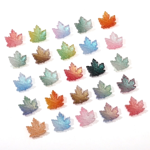 Maple Leaf Glass Beads For Jewelry Making Colorful Translucent Leaf Loose Beads With Glitter For Bracelet Necklace DIY Accessories