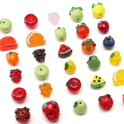 Γυάλινες Χάντρες Lampwork σε Σχήμα Φρούτων Για Χειροποίητα DIY Βραχιόλια Κολιέ Κατασκευή Κοσμημάτων Φράουλα Μήλο Σταφύλι Καρπούζι