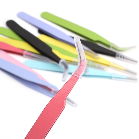 Precision Iron Tweezers Macaron Colors Straight Curved Tip For DIY Jewelry Making Eyelash Extensions Beauty Crafts Tools With Protective Cap