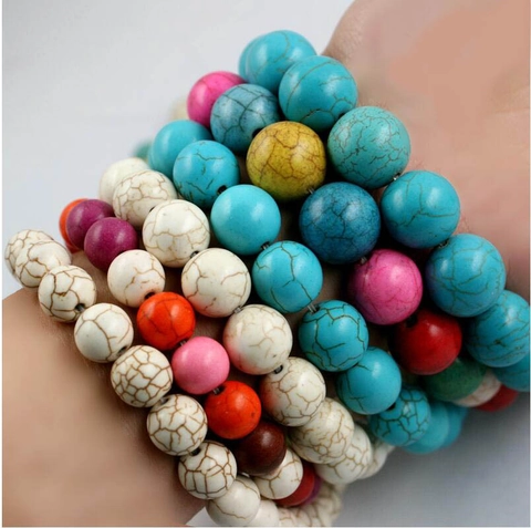 Perline Sciolte Tonde in Turchese Sintetico per Bracciali Collane DIY Creazione Gioielli Accessori Multicolore Bianco Verde