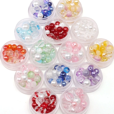 Assorted Colorful Glass Beads Artificial Pearls Crackle Beads For DIY Jewelry Making Bracelet Necklace Handcrafted Craft Supplies