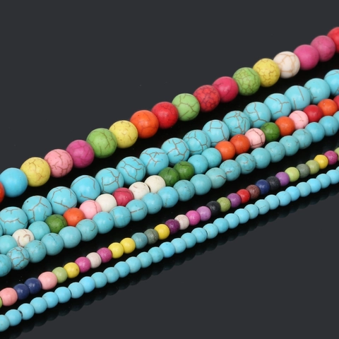 Perline Sciolte Tonde in Turchese Sintetico per Bracciali Collane DIY Creazione Gioielli Accessori Multicolore Bianco Verde