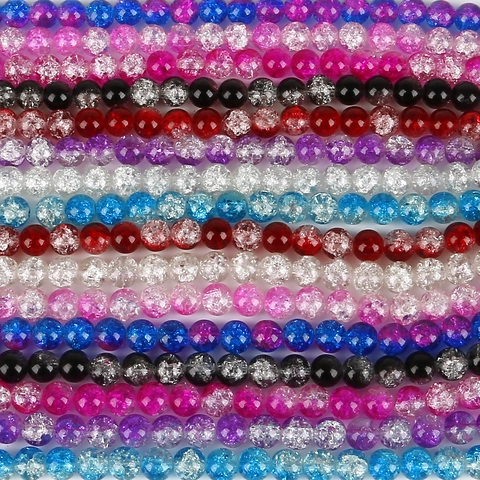 Crackle Glass Beads Round Loose Beads For DIY Handmade Jewelry Bracelet Necklace Multiple Colors Jewelry Making Supplies