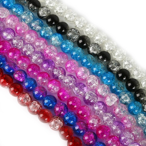 Crackle Glass Beads Round Loose Beads For DIY Handmade Jewelry Bracelet Necklace Multiple Colors Jewelry Making Supplies
