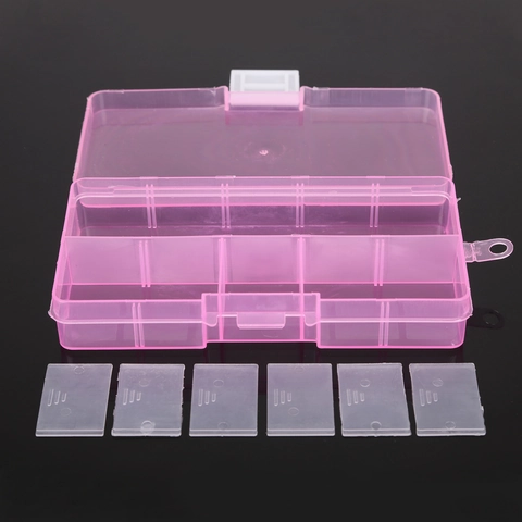 Caja de Almacenamiento de Joyas de Plástico Transparente de 10/15 Rejillas Estuche Organizador de Compartimentos Múltiples Portátil para Pendientes Cuentas Componentes Anillos