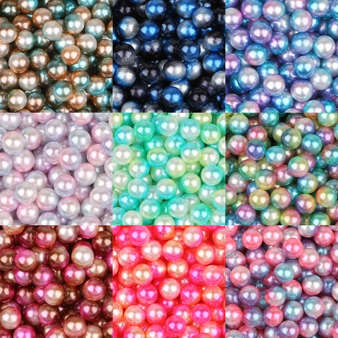No Hole Imitation Artificial Pearl Beads Gradient Rainbow Colorful Round ABS DIY Craft Jewelry Decoration Accessories Novelty