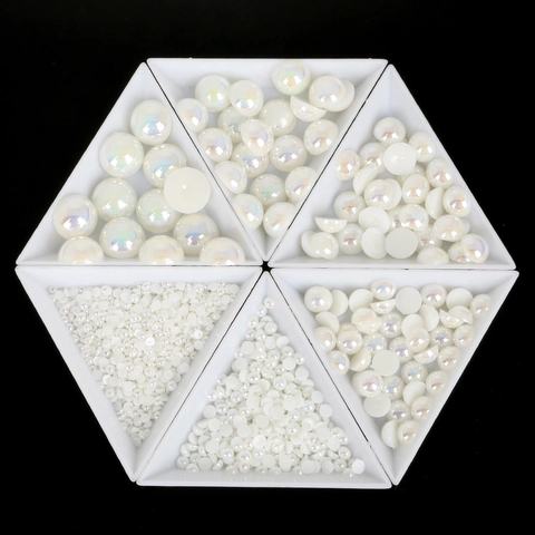 ABS Half Round Imitation Pearl Beads AB Iridescent Flatback Loose Beads For DIY Handmade Hair Accessories Decoration
