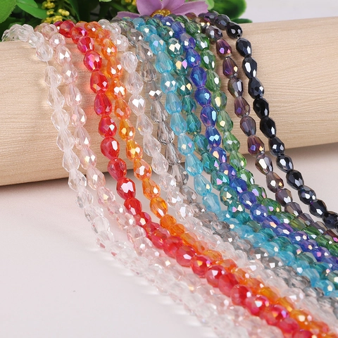 Faceted Teardrop Glass Crystal Beads For Jewelry Making DIY Bracelets Necklaces AB Plated Glass Water Drop Loose Beads