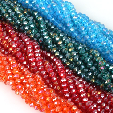 Faceted Glass Crystal Rondelle Beads For Jewelry Making DIY Bracelet Necklace Colorful Plated Wheel Spacer Craft Accessories