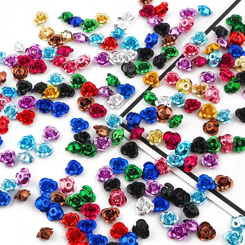 Aluminum Rose Flower Beads 3D Metallic Floral Spacer Beads DIY Jewelry Making Necklaces Bracelets Handicrafts Accessories