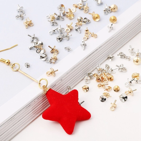 Brass Round Eye Pin Pendant Bails Cup Peg Bails For Half Drilled Pearl DIY Jewelry Finding Handmade Crafting Accessory
