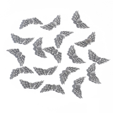 Ciondoli ad Ala di Angelo in Acciaio Inossidabile per Creazione Gioielli DIY Argento Antico Cuore Pendenti Accessori Craft