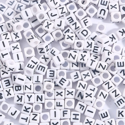 Acrylic Alphabet Letter Beads Square Cube White Black Printed For DIY Bracelet Necklace Jewelry Making Handicrafts Accessory