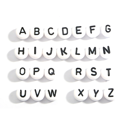 Acrylic Letter Beads Round Flat White Black Alphabet Beads For Jewelry Making DIY Bracelet Necklace Accessories