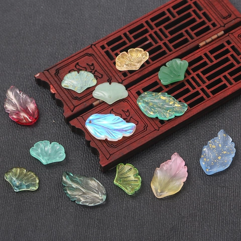 Ginkgo Leaf Feather Shape Glass Beads Gradient Multi Color Glaze DIY Jewelry Making For Hair Stick Handcraft Components