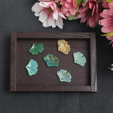 Ginkgo Leaf Feather Shape Glass Beads Gradient Multi Color Glaze DIY Jewelry Making For Hair Stick Handcraft Components